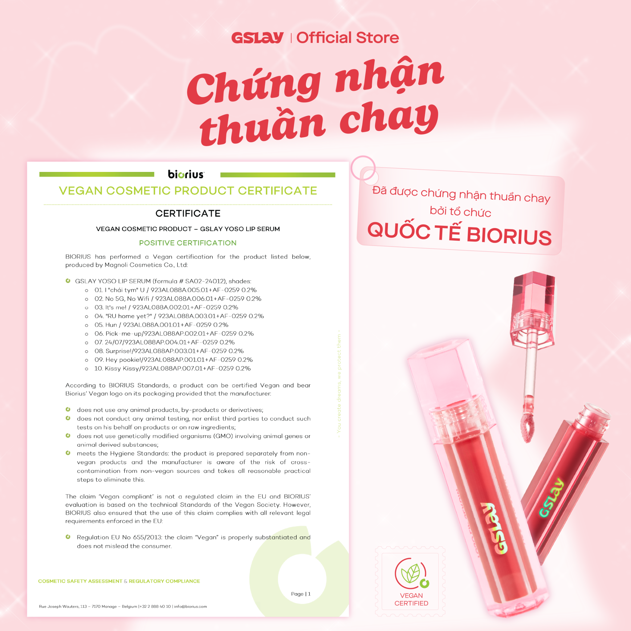  Son dưỡng bóng có màu thuần chay GSLAY YOSO Lip Serum 