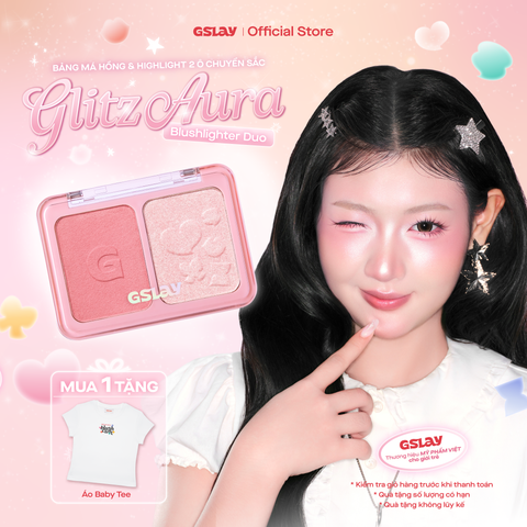  Bảng má hồng bắt sáng 2 ô đa năng GSLAY Glitz Aura Blushlighter Duo phấn má nướng mịn, highlight căng sáng 7,6g 