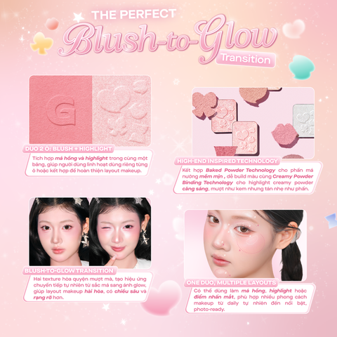  Bảng má hồng bắt sáng 2 ô đa năng GSLAY Glitz Aura Blushlighter Duo phấn má nướng mịn, highlight căng sáng 7,6g 