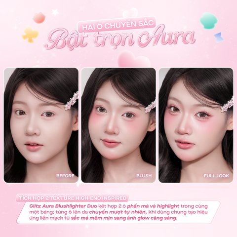  Combo 01 Bảng má hồng bắt sáng 2 ô đa năng GSLAY Glitz Aura Blushlighter Duo phấn má nướng mịn, highlight căng sáng 7,6g và 01 Son kem GSLAY Sorbet Lip Cream mịn lì thuần chay che phủ rãnh môi giữ màu lâu trôi 4gr 