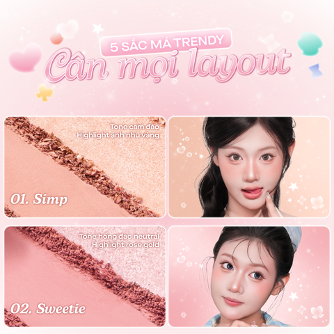  Bảng má hồng bắt sáng 2 ô đa năng GSLAY Glitz Aura Blushlighter Duo phấn má nướng mịn, highlight căng sáng 7,6g 