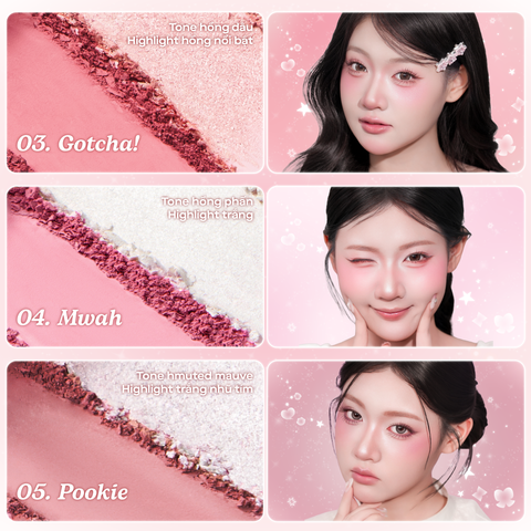  Combo 01 Bảng má hồng bắt sáng 2 ô đa năng GSLAY Glitz Aura Blushlighter Duo phấn má nướng mịn, highlight căng sáng 7,6g và 01 Son kem GSLAY Sorbet Lip Cream mịn lì thuần chay che phủ rãnh môi giữ màu lâu trôi 4gr 