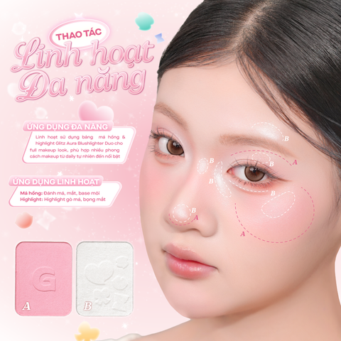 Bảng má hồng bắt sáng 2 ô đa năng GSLAY Glitz Aura Blushlighter Duo phấn má nướng mịn, highlight căng sáng 7,6g 