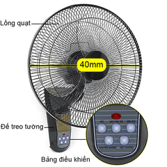 Quạt treo tường VinaWind QTT-400-XHĐ - Có điều khiển