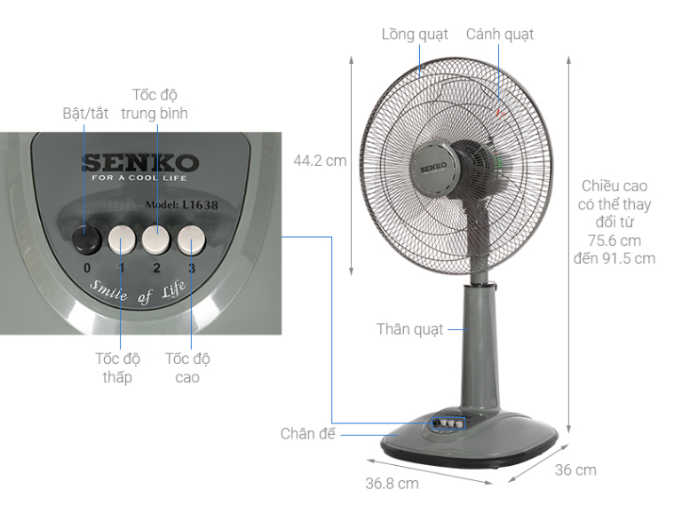 Quạt lửng Senko L1638