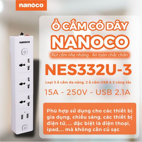 Ổ Cắm Có Dây Nanoco NES332U-3