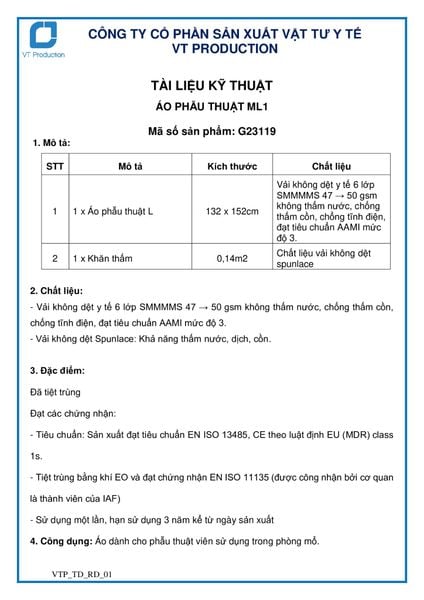  G23119 ÁO PHẪU THUẬT ML1 
