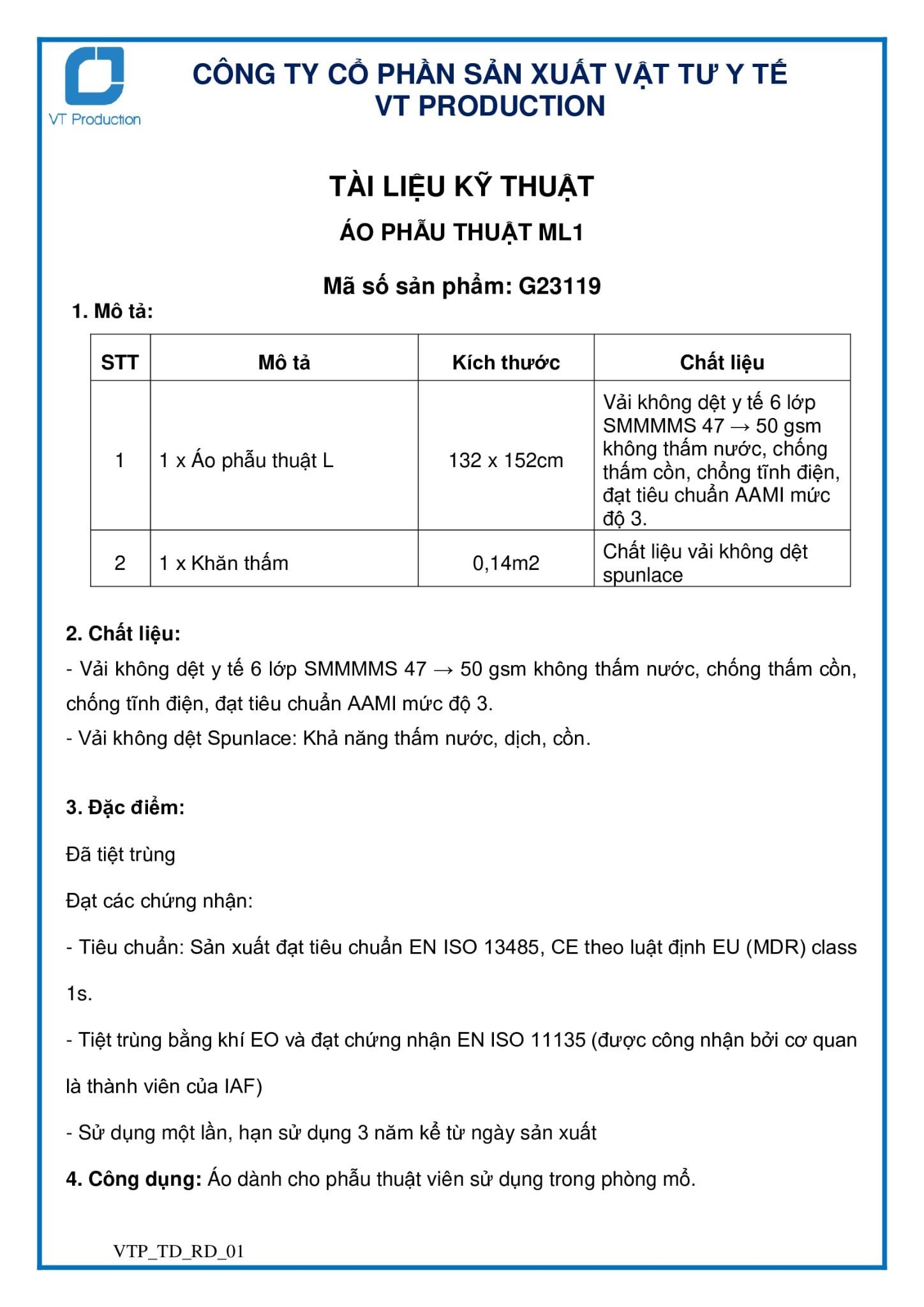  G23119 ÁO PHẪU THUẬT ML1 