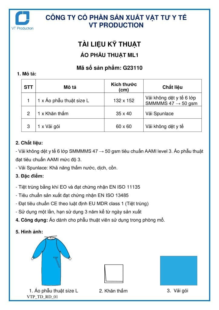  G23110 ÁO PHẪU THUẬT ML1 
