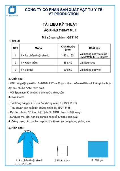  G23110 ÁO PHẪU THUẬT ML1 