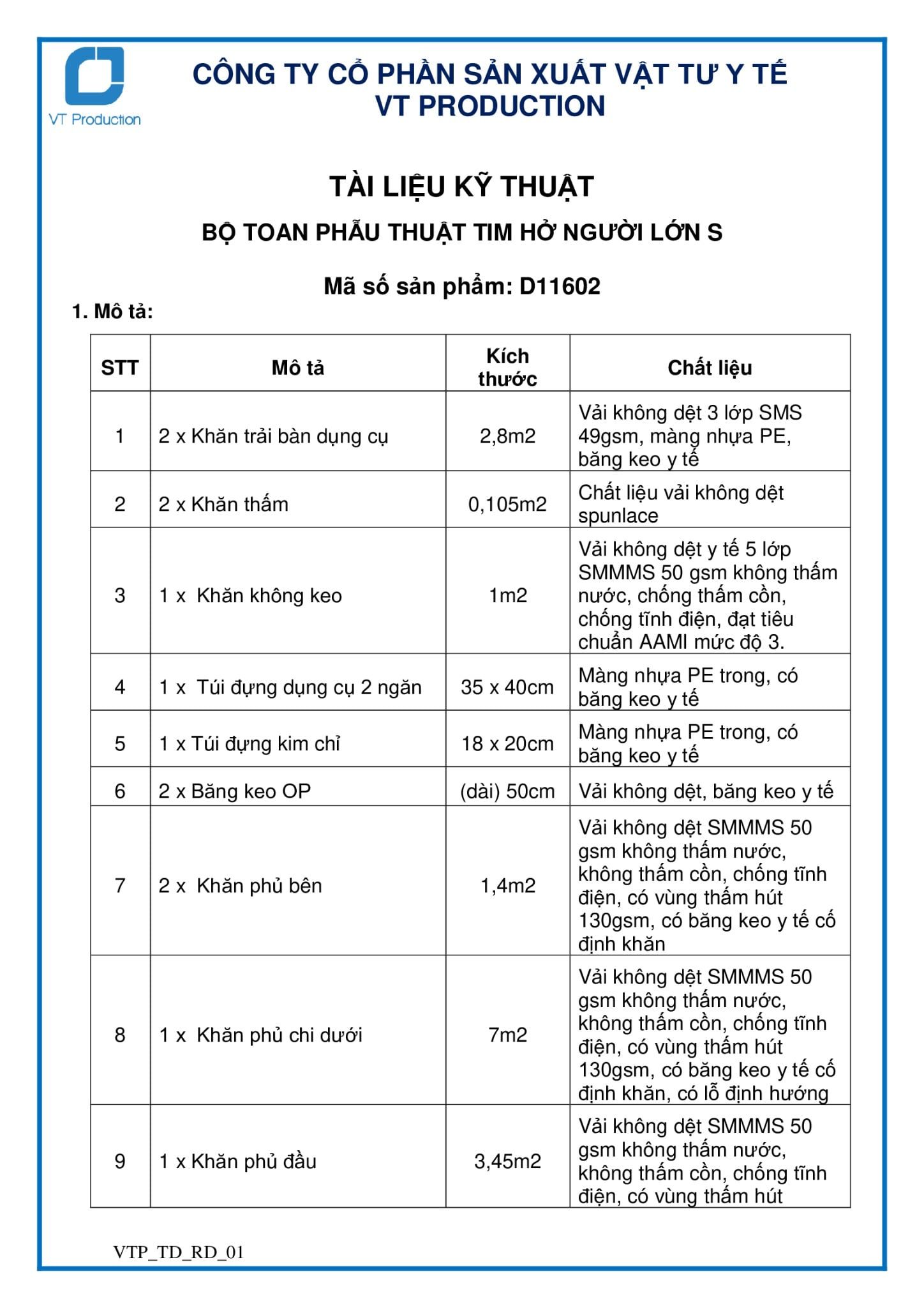  D11602 BỘ TOAN PHẪU THUẬT TIM HỞ NGƯỜI LỚN S 