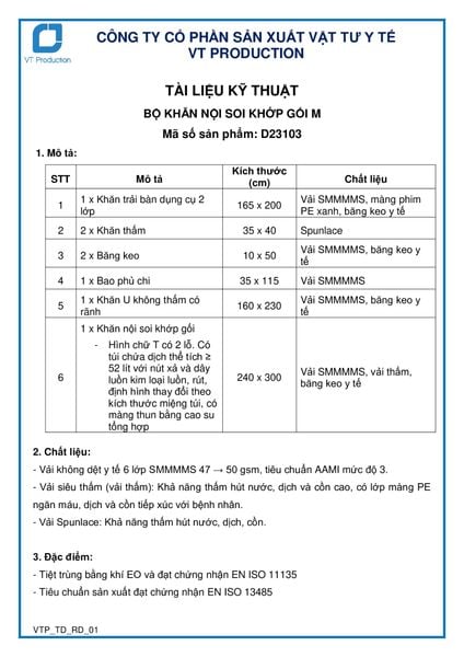  D23103 BỘ KHĂN NỘI SOI KHỚP GỐI M 