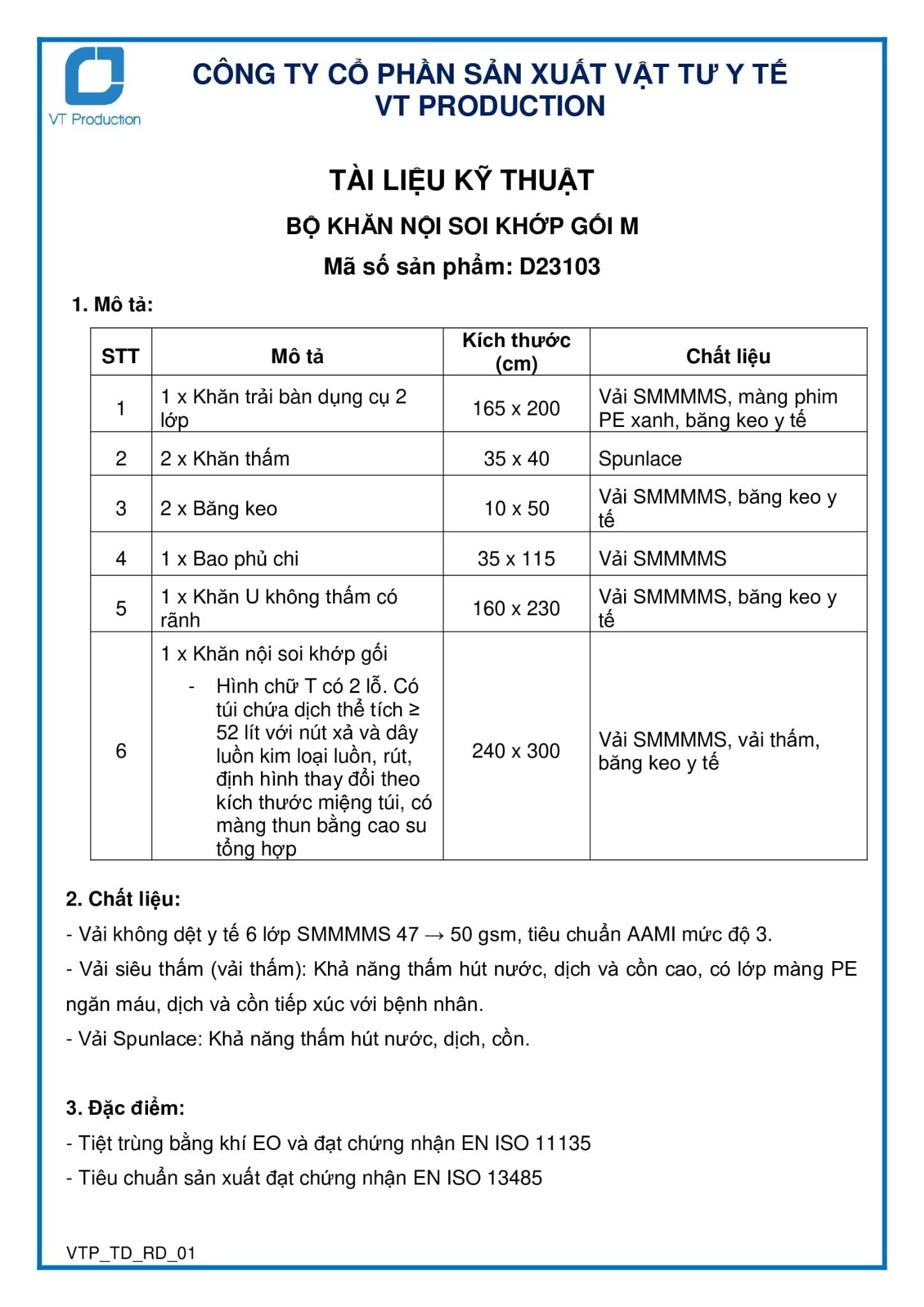  D23103 BỘ KHĂN NỘI SOI KHỚP GỐI M 