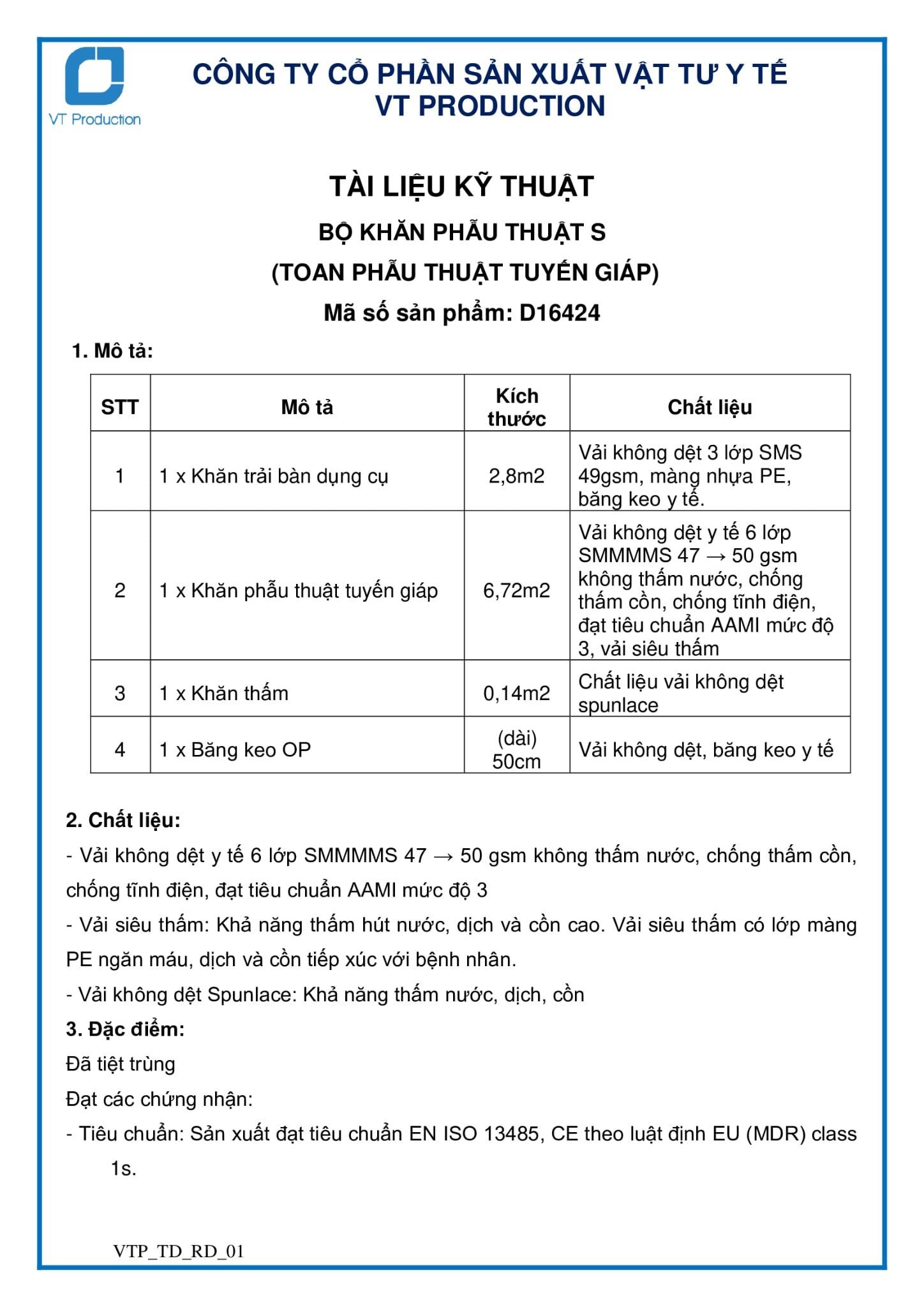  D16424 BỘ KHĂN PHẪU THUẬT S (TOAN PHẪU THUẬT TUYẾN GIÁP) 
