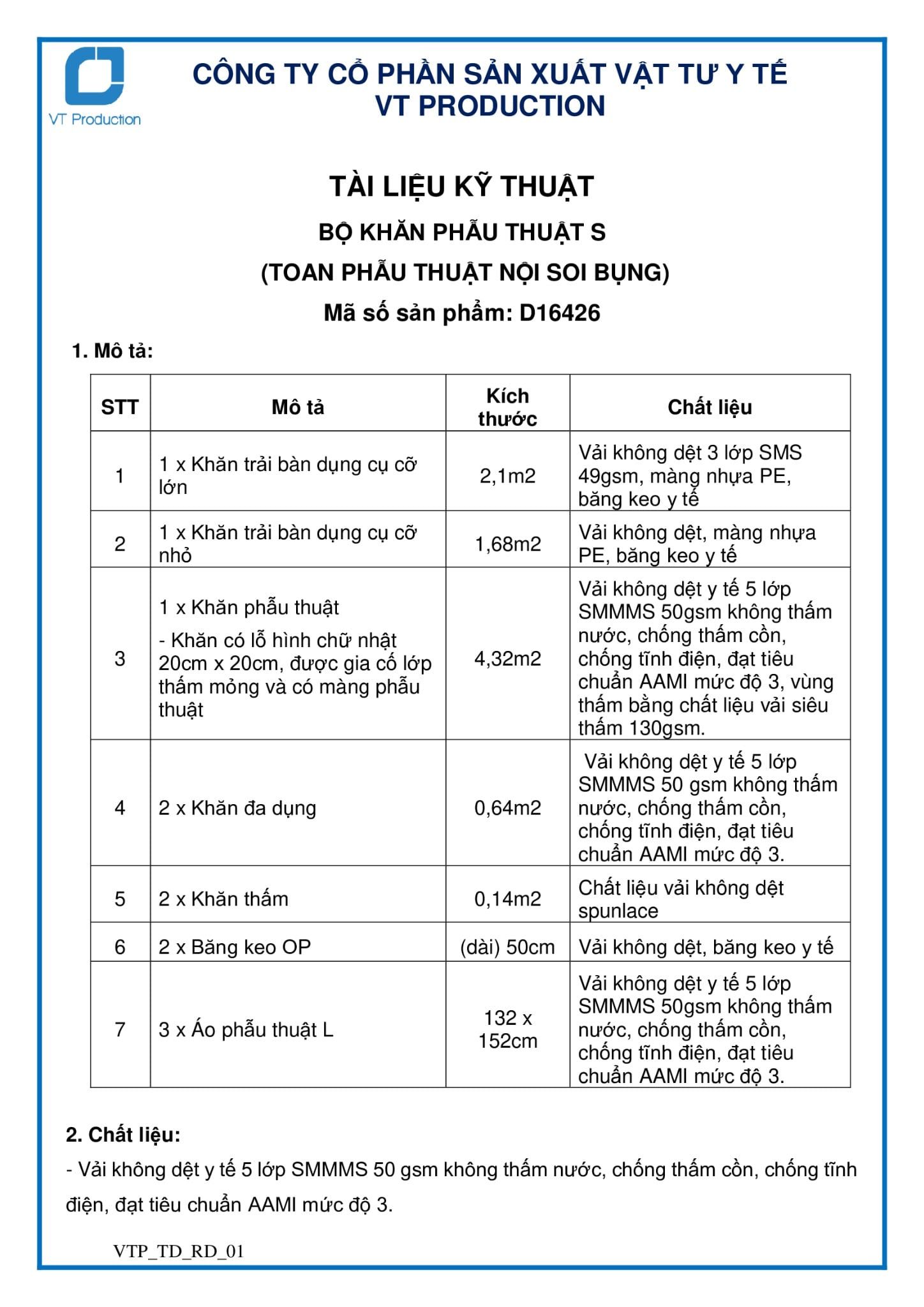  D16426 BỘ KHĂN PHẪU THUẬT S (TOAN PHẪU THUẬT NỘI SOI BỤNG) 