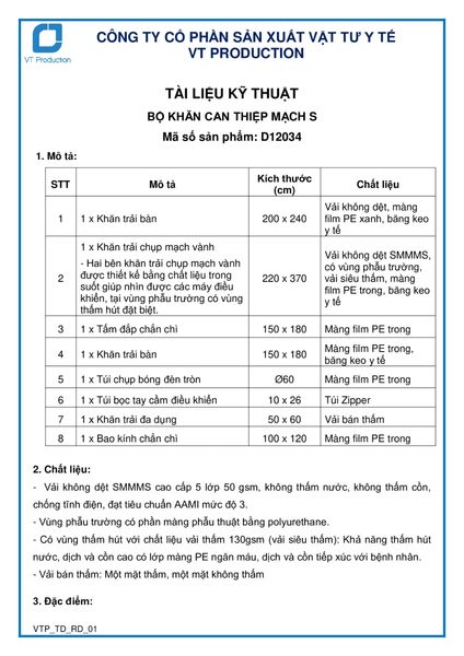  D12034 BỘ KHĂN CAN THIỆP MẠCH S 