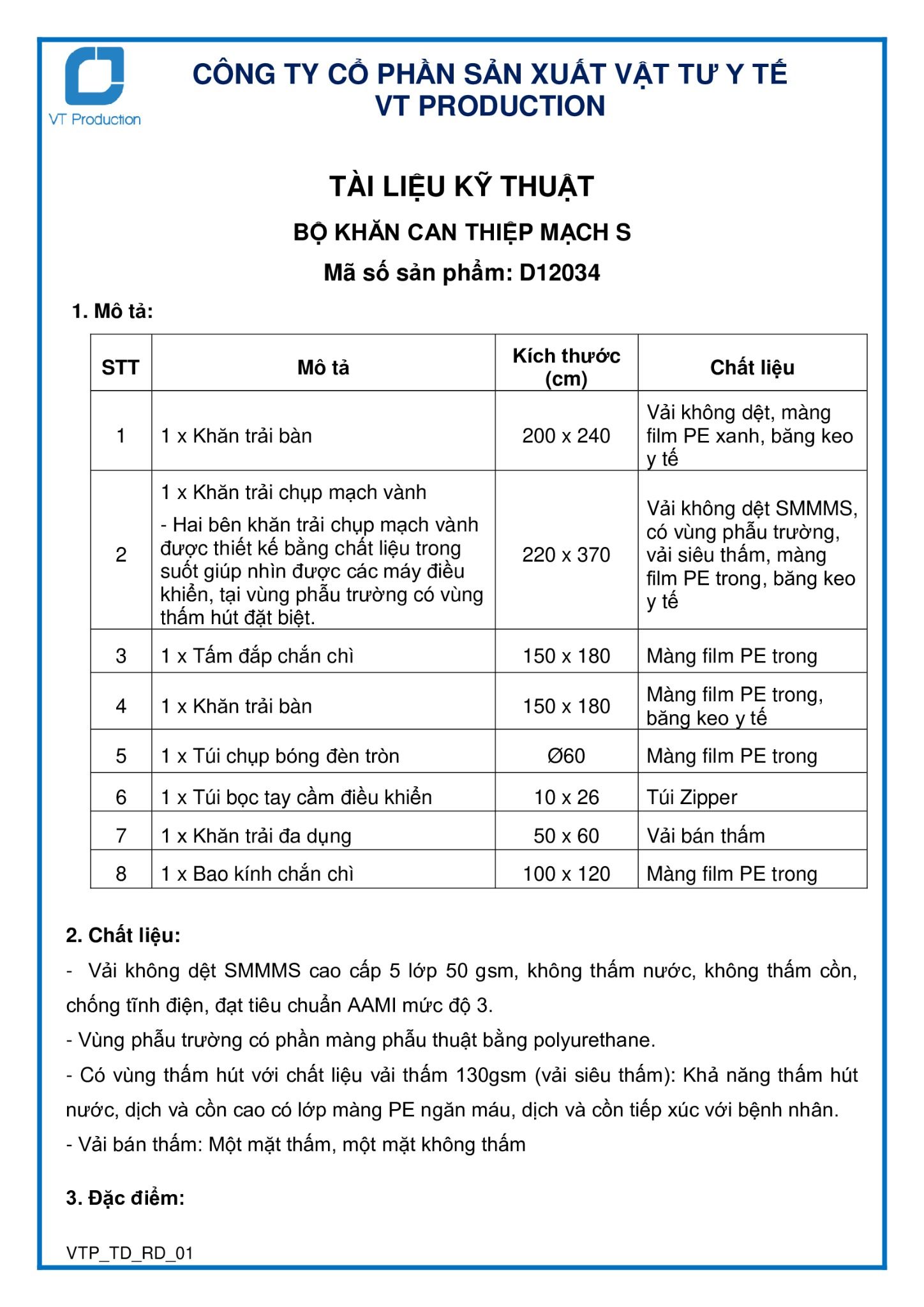  D12034 BỘ KHĂN CAN THIỆP MẠCH S 