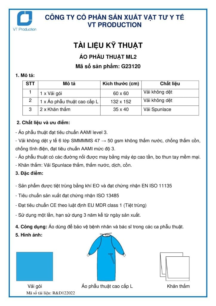  G23120 ÁO PHẪU THUẬT ML2 