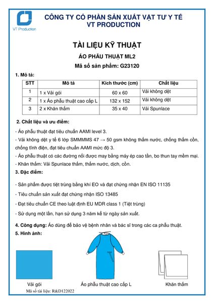  G23120 ÁO PHẪU THUẬT ML2 