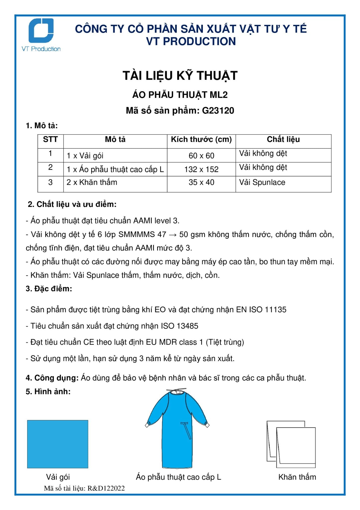  G23120 ÁO PHẪU THUẬT ML2 