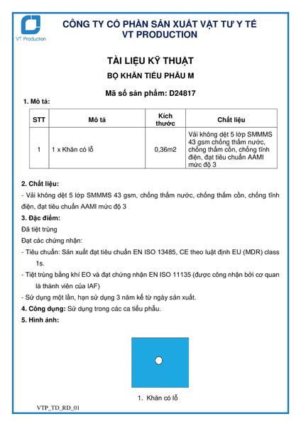  D24817 BỘ KHĂN TIỂU PHẪU M 