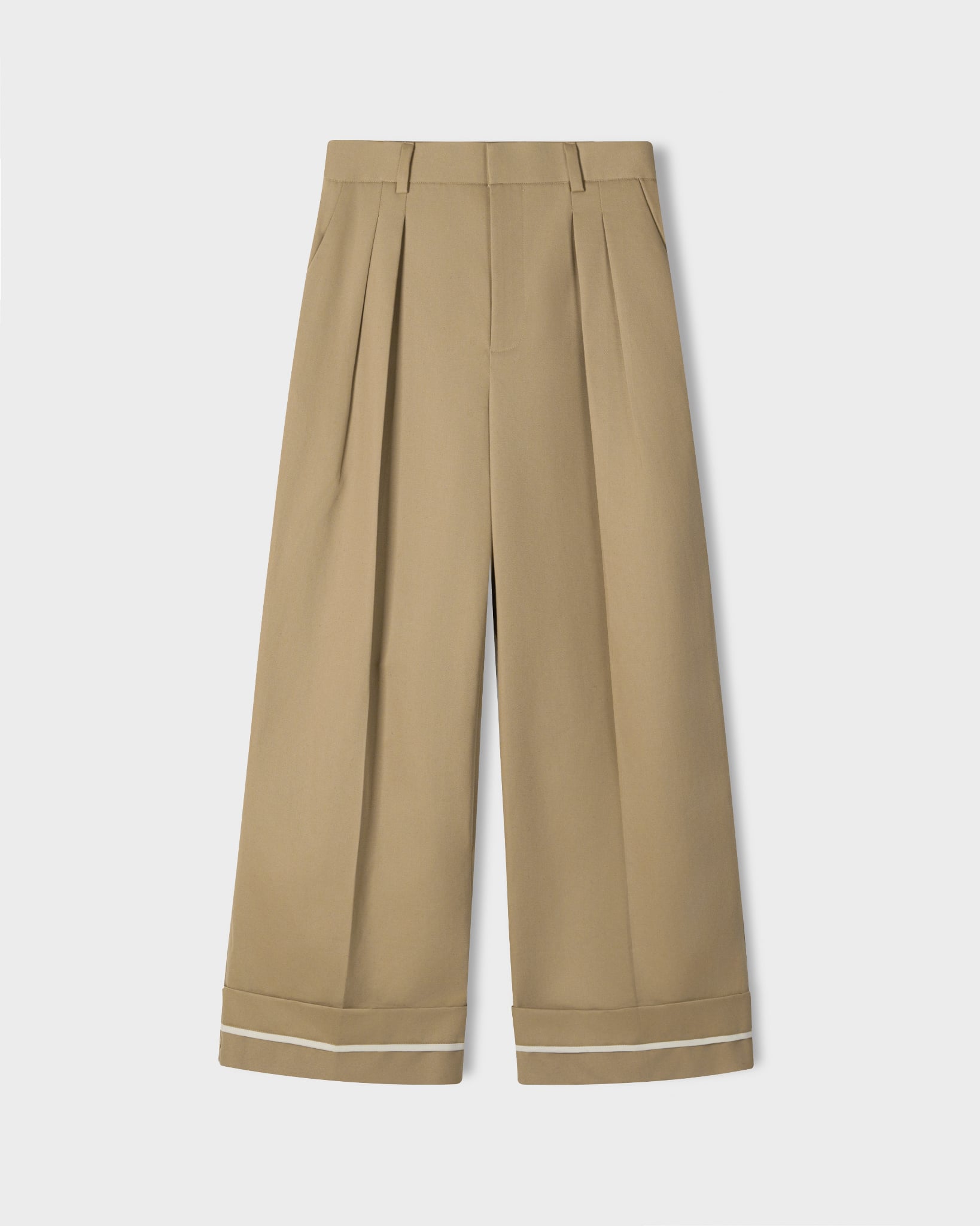  KHAKI WIDE LEG DROP TROUSERS 