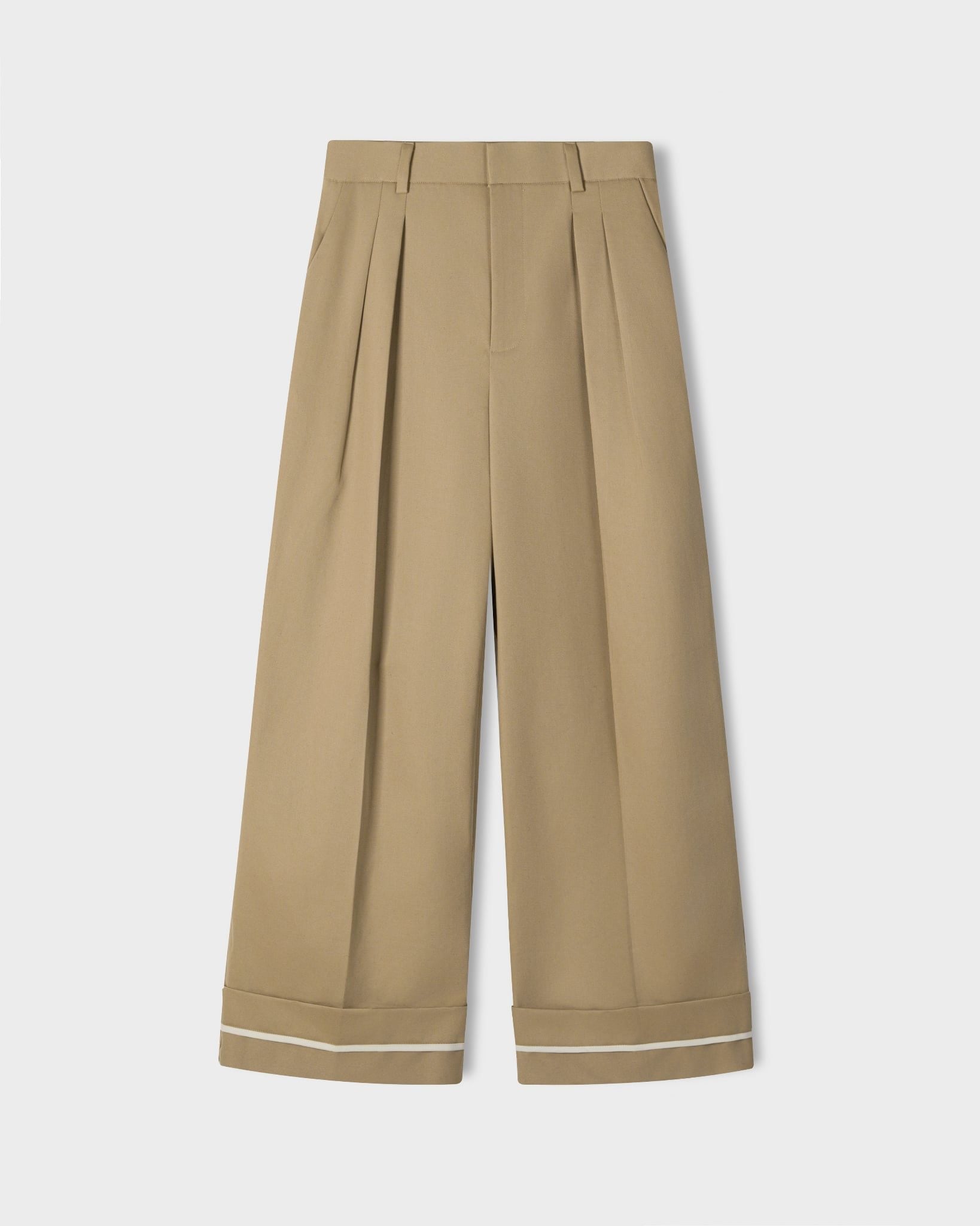  KHAKI WIDE LEG DROP TROUSERS 