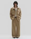  KHAKI WIDE LEG DROP TROUSERS 