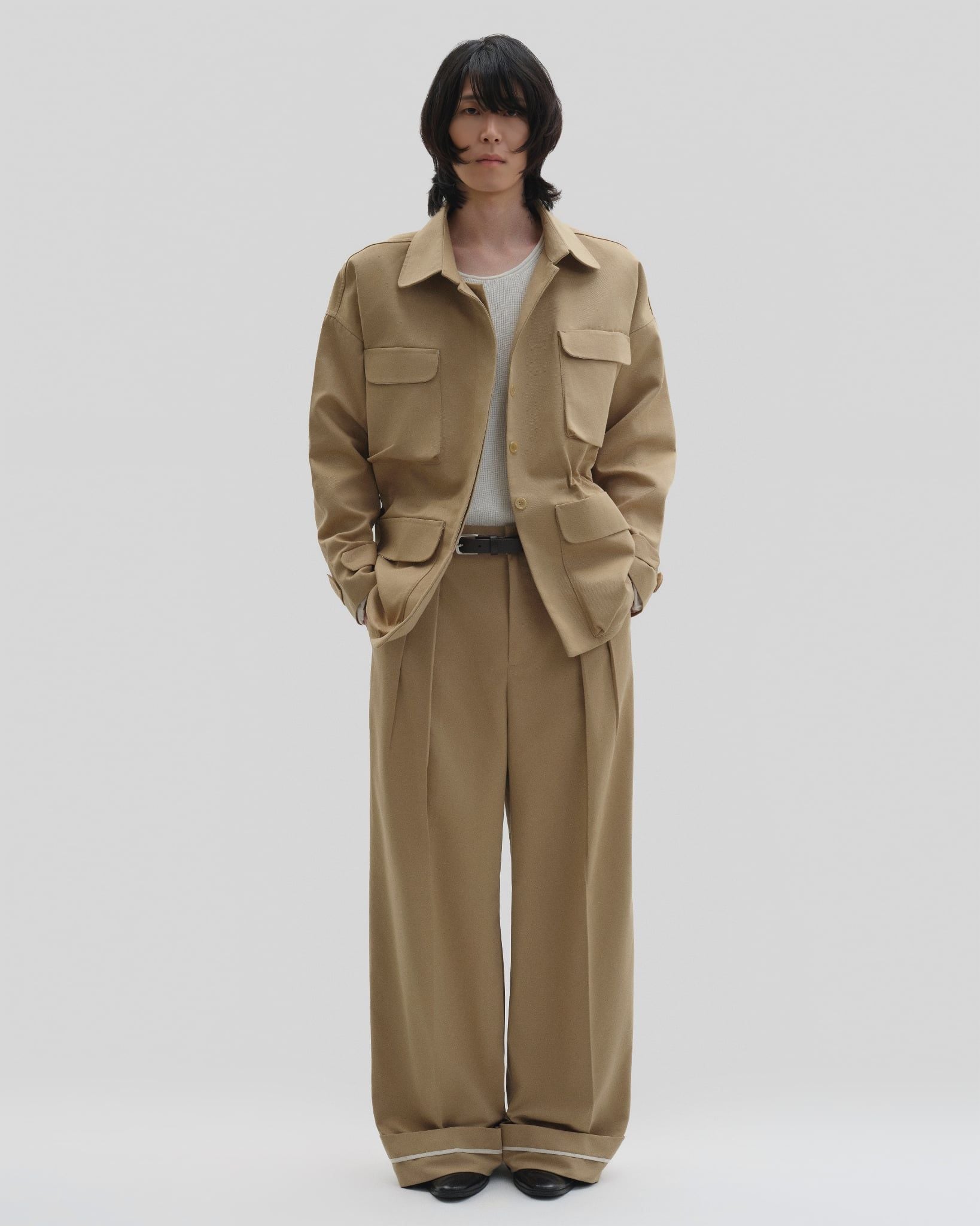  BEIGE CINCHED WAIST JACKET 