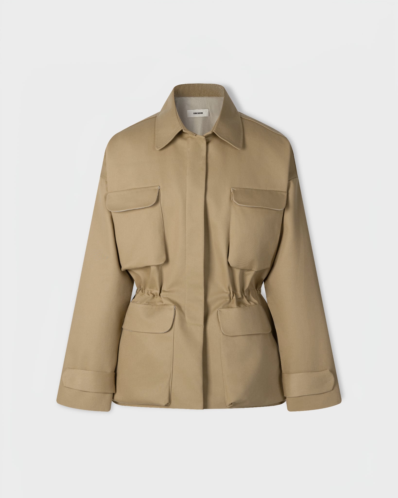 BEIGE CINCHED WAIST JACKET 