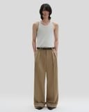  KHAKI WIDE LEG DROP TROUSERS 