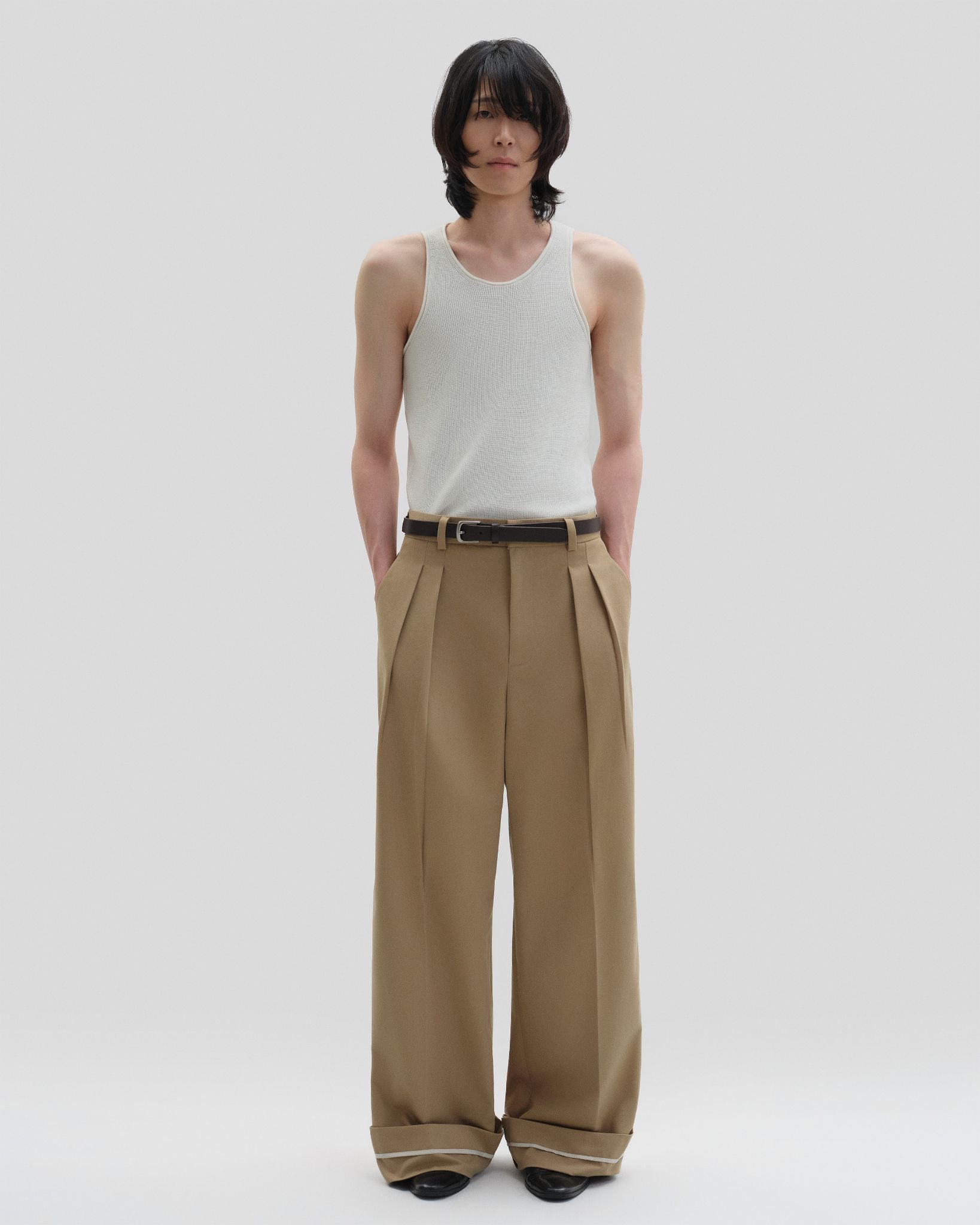  KHAKI WIDE LEG DROP TROUSERS 