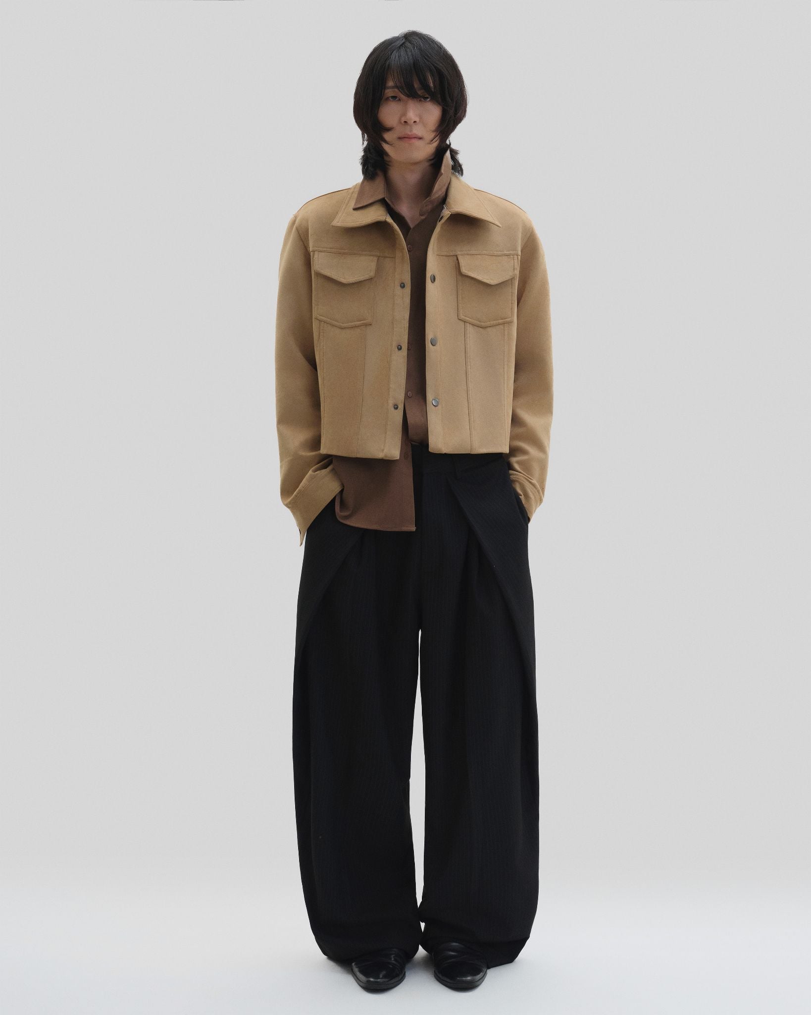  STRIPED DRAPED WIDE LEG TROUSERS 