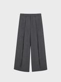  GRAY WOOL PLEATED WIDE TROUSERS 