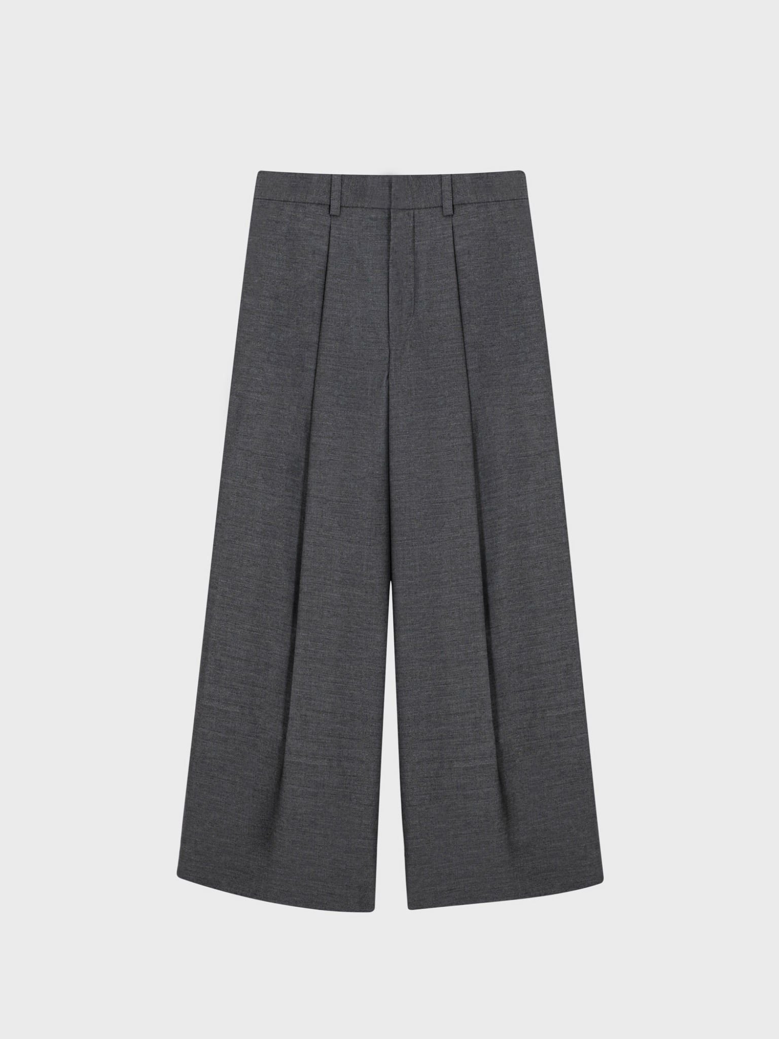  GRAY WOOL PLEATED WIDE TROUSERS 