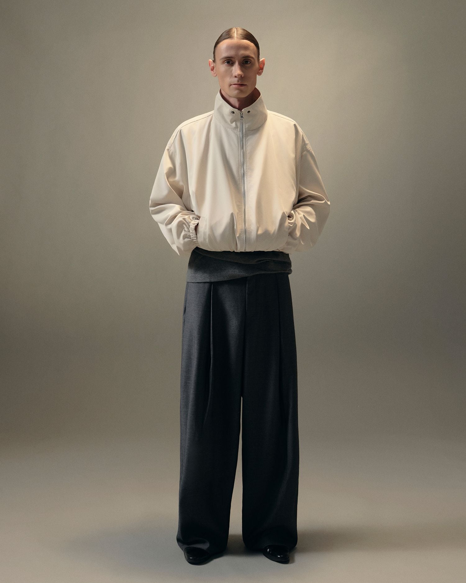  CREAM RELAXED NYLON HOODED JACKET 