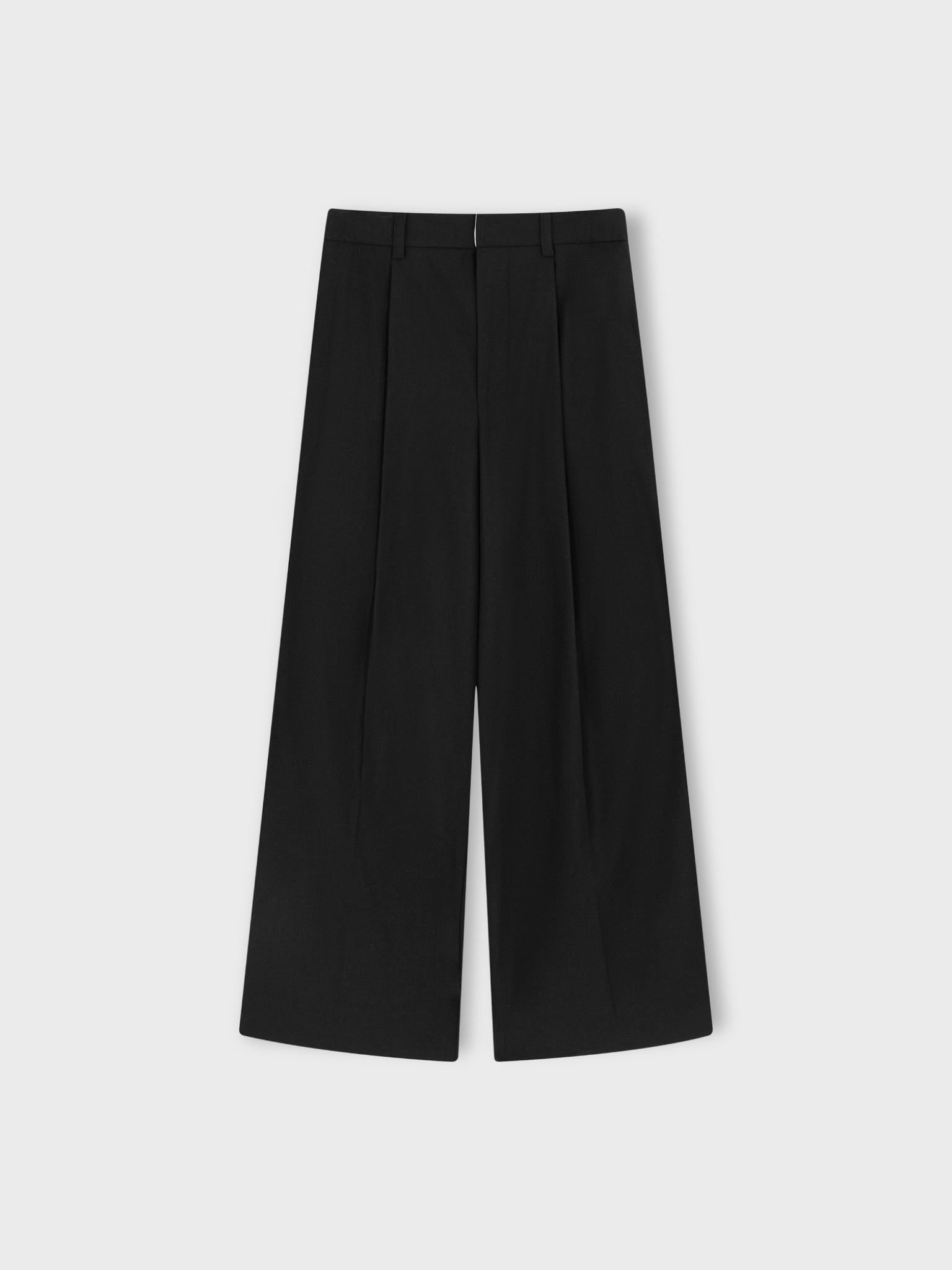  BLACK WOOL PLEATED WIDE TROUSERS 