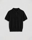  BLACK CROPPED KNIT POLO SHIRT 