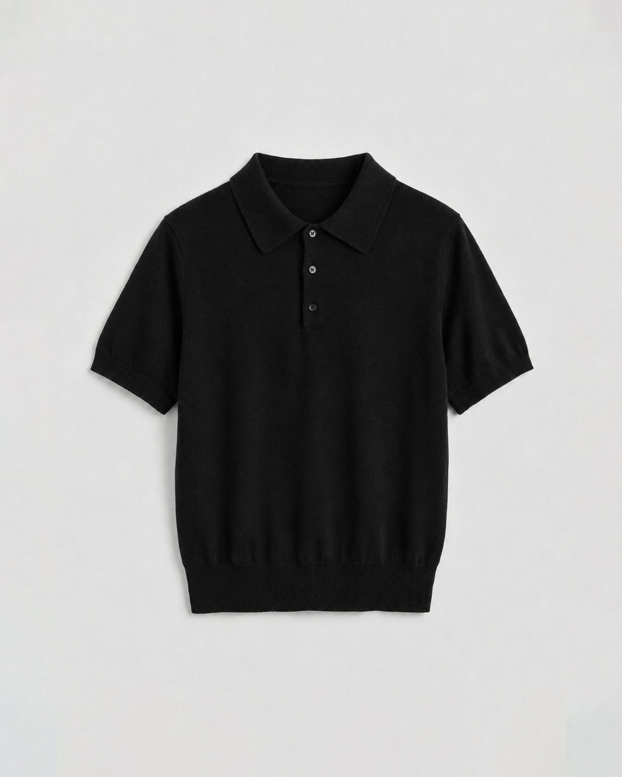  BLACK CROPPED KNIT POLO SHIRT 