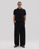  BLACK CROPPED KNIT POLO SHIRT 