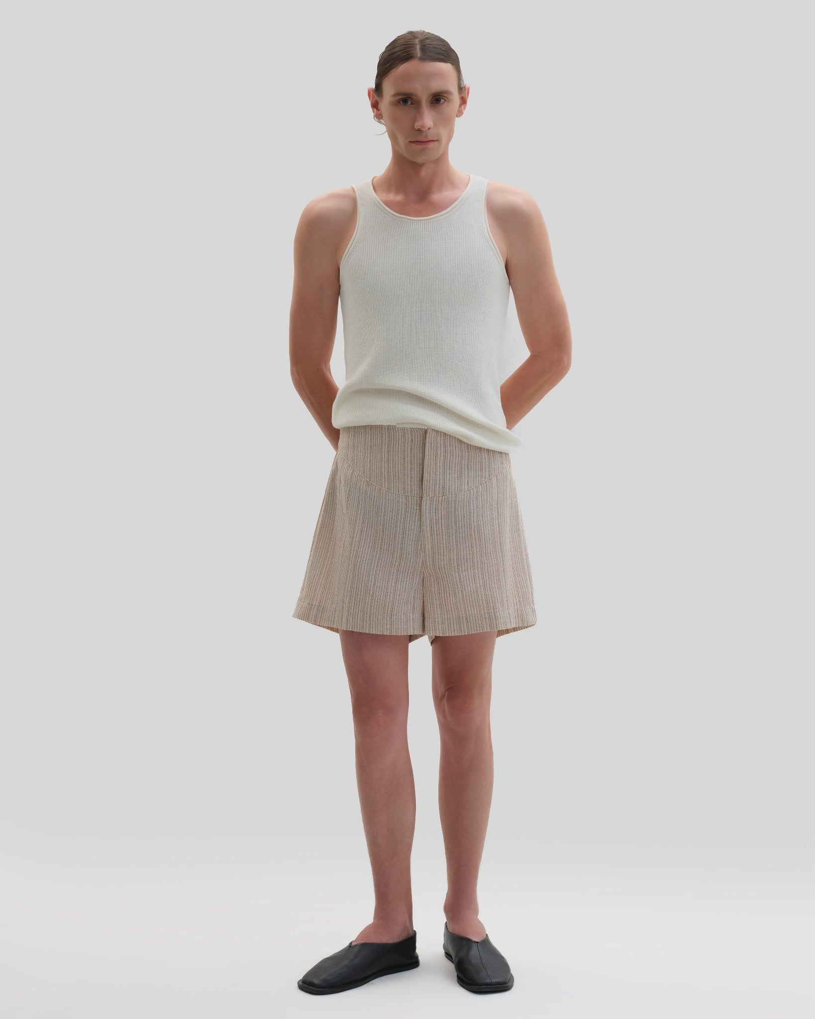  STRIPED LINEN BOXER SHORTS 