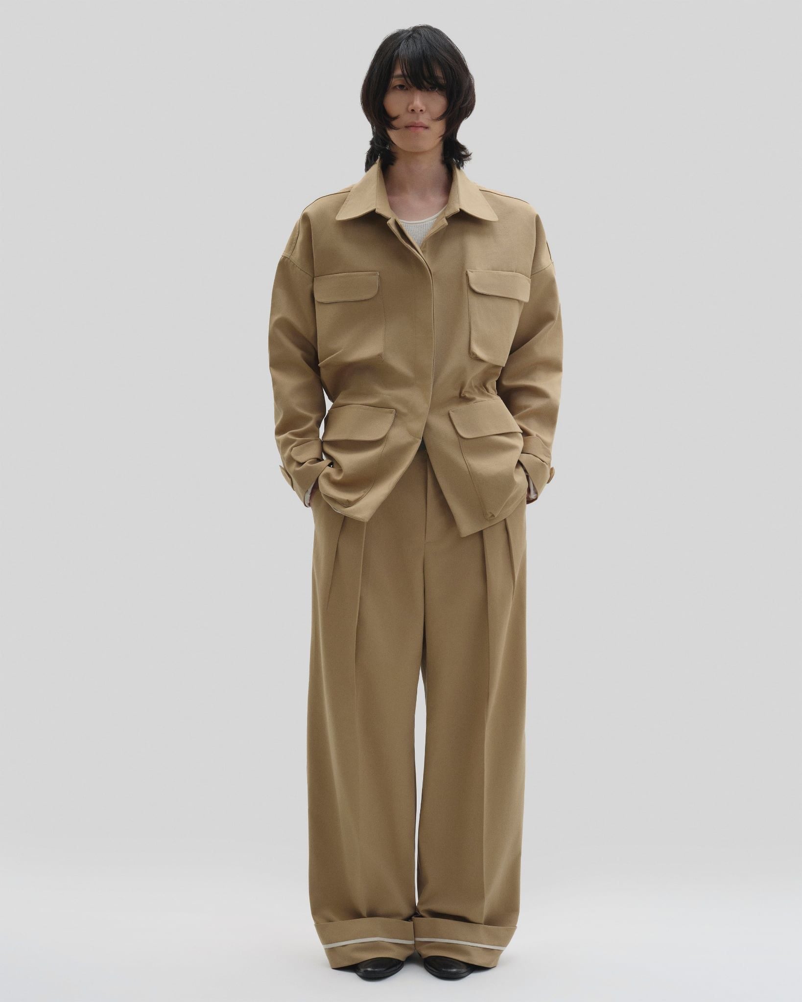  BEIGE CINCHED WAIST JACKET 