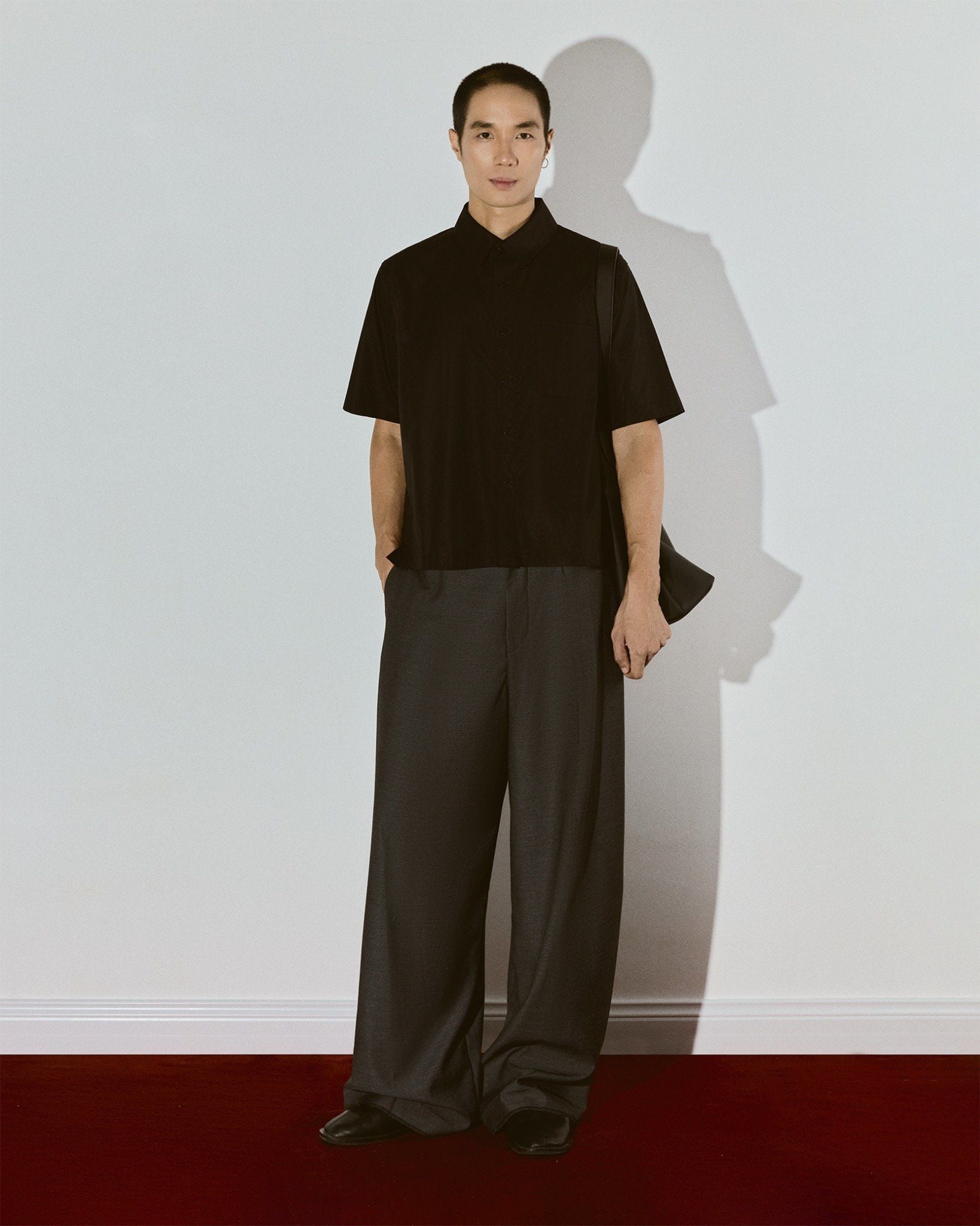  GRAY WOOL PLEATED WIDE TROUSERS 
