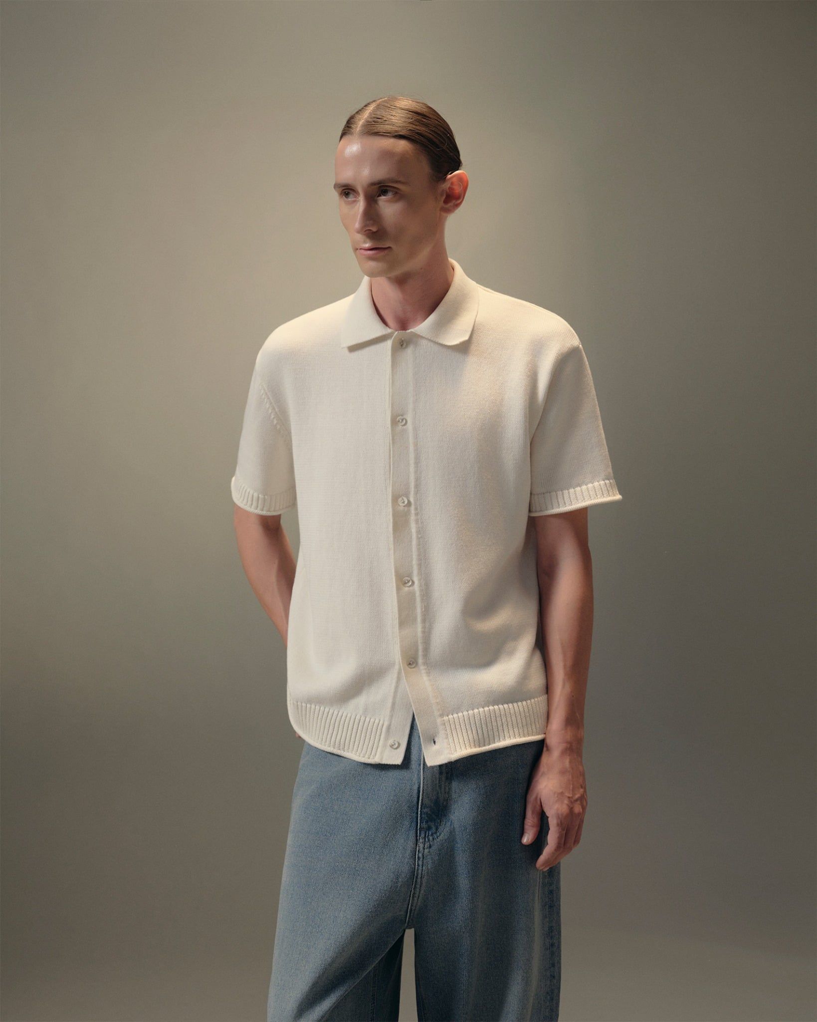  CREAM REFINED KNIT SHIRT 