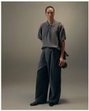  GREY KNIT HALF-ZIP POLO 