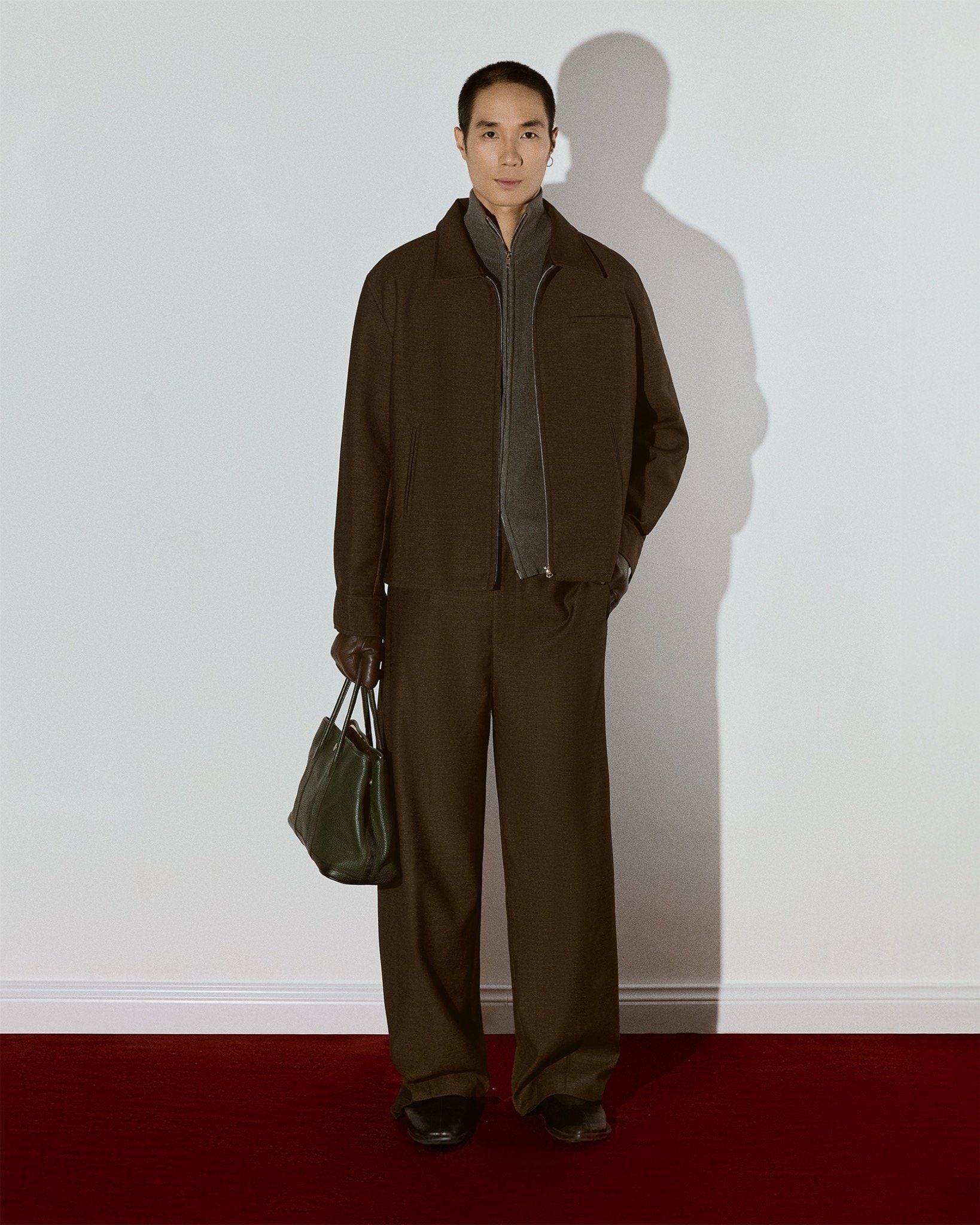  DARK BROWN WOOL BLEND RELAXED JACKET 