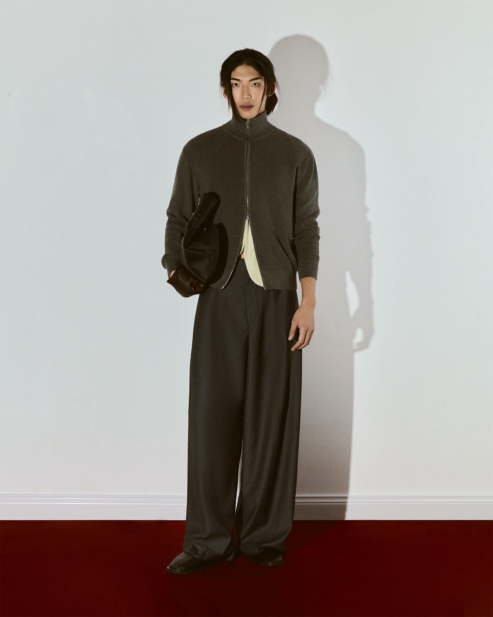  GREY KNIT ZIP CARDIGAN 