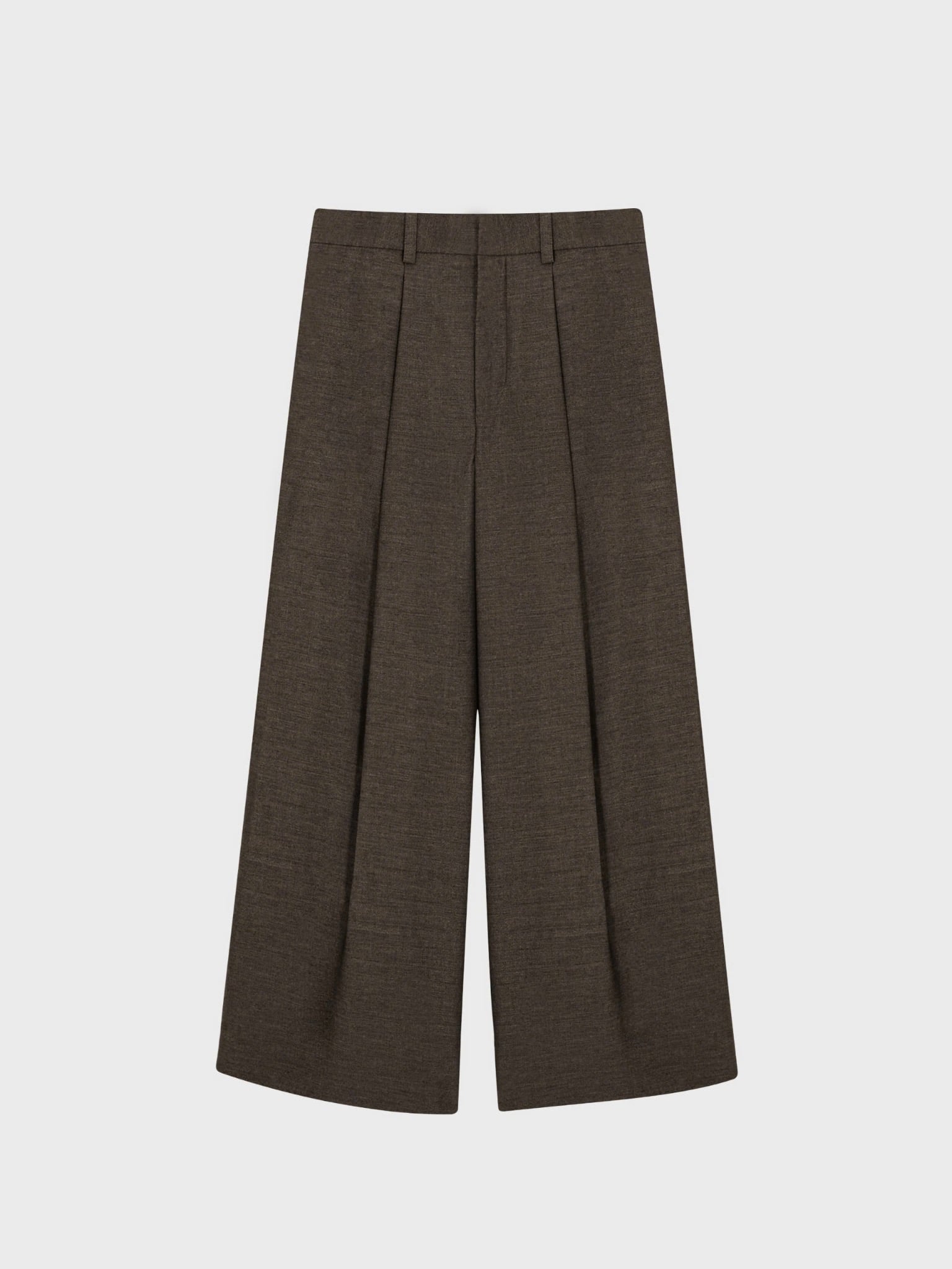  DARK BROWN WOOL PLEATED WIDE TROUSERS 