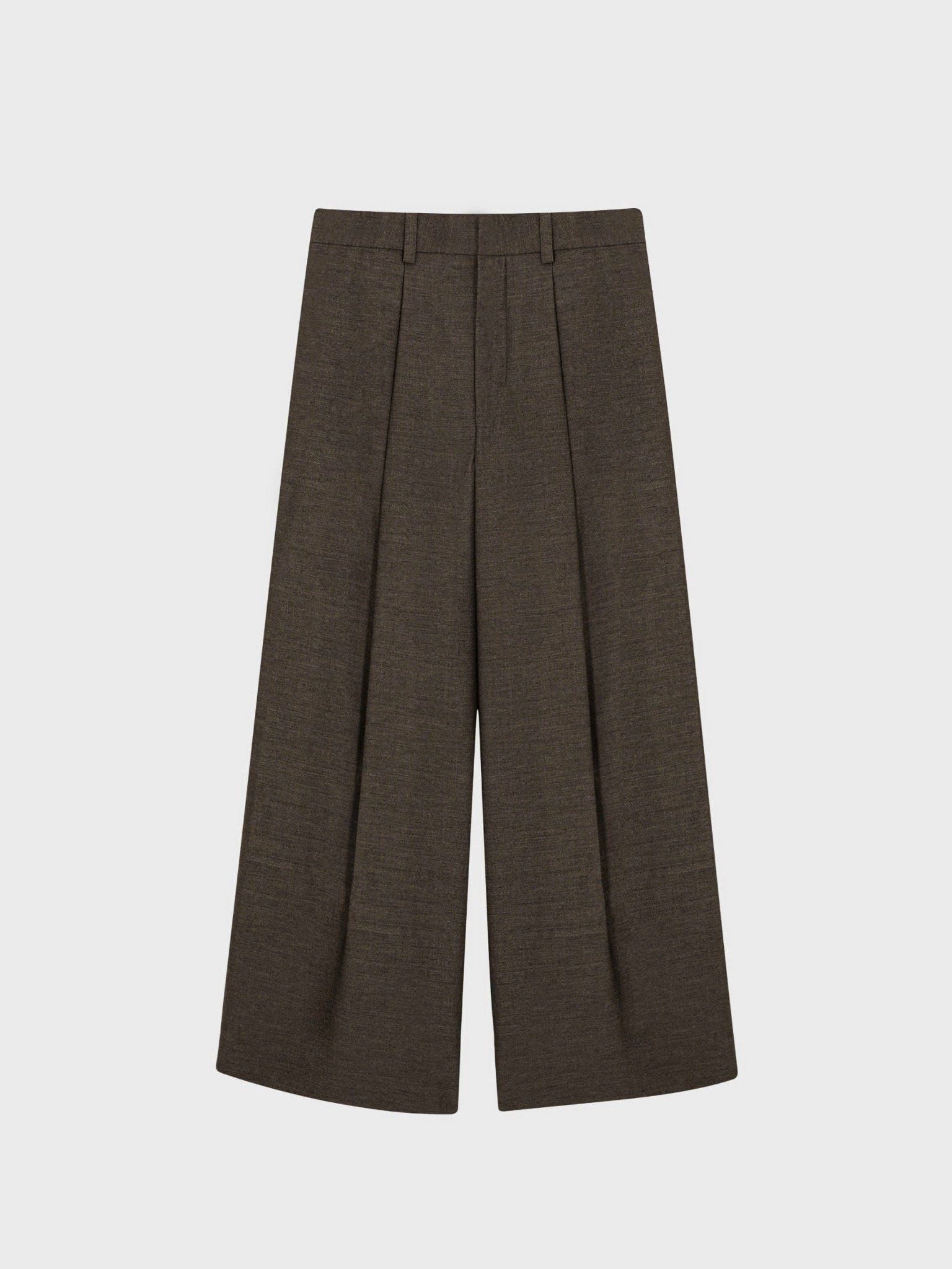  DARK BROWN WOOL PLEATED WIDE TROUSERS 