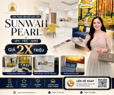  Cho thuê căn hộ Sunwah Pearl 1 phòng ngủ 56m2- Nội thất sáng, cực mới, view cực đẹp và thoáng mát. 